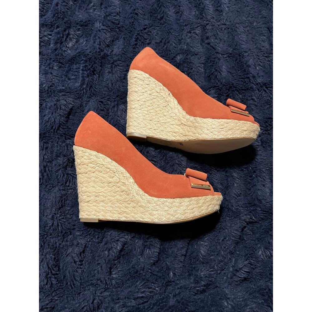 Michael Kors Coral Suede Wedge Espadrilles 6.5 Peep Toe Bow NWT - Picture 3 of 9